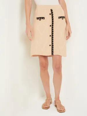 Knee Length A-Line Skirt - Button Detail Cozy Textural Knit