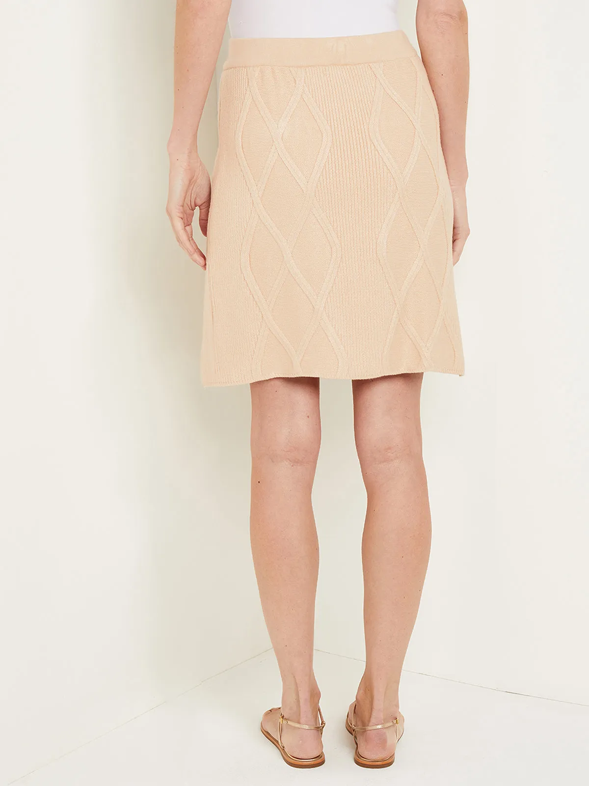 Knee Length A-Line Skirt - Button Detail Cozy Textural Knit