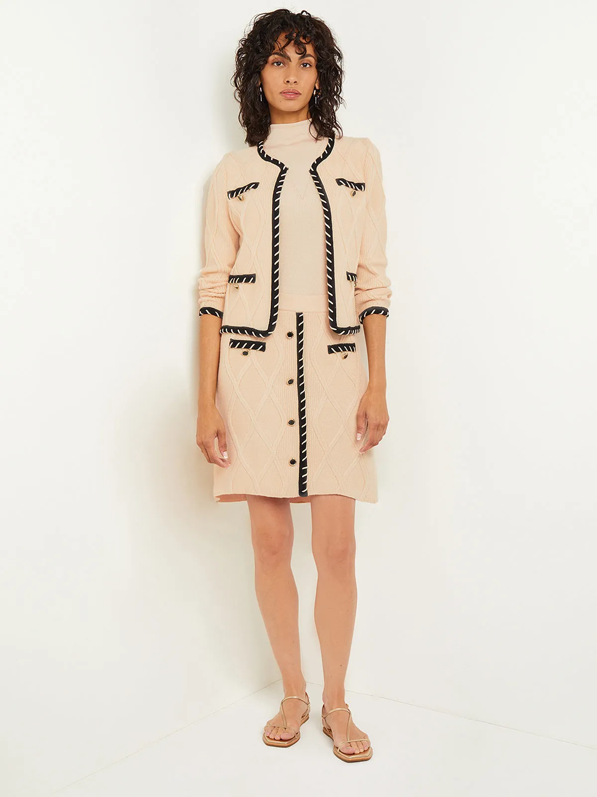 Knee Length A-Line Skirt - Button Detail Cozy Textural Knit