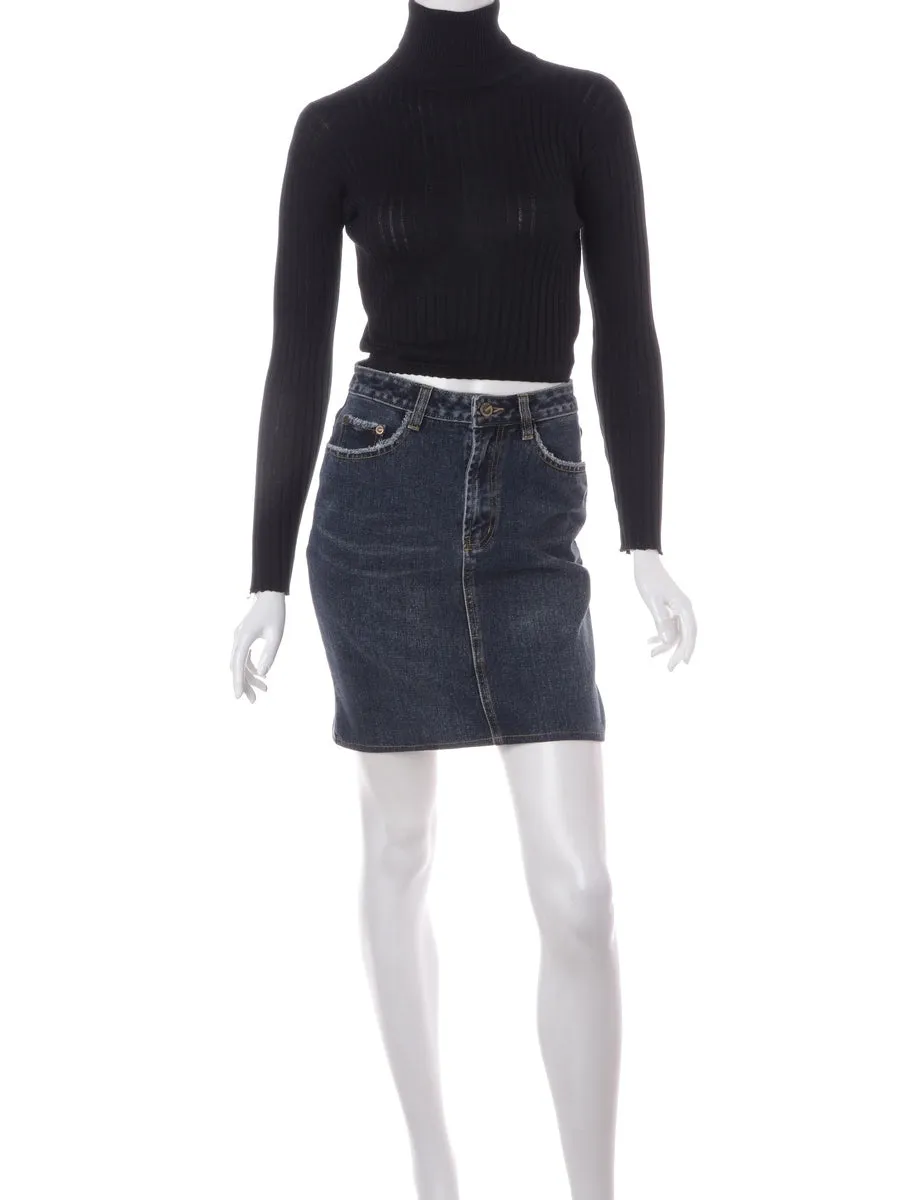 Label Short Black Denim Skirt
