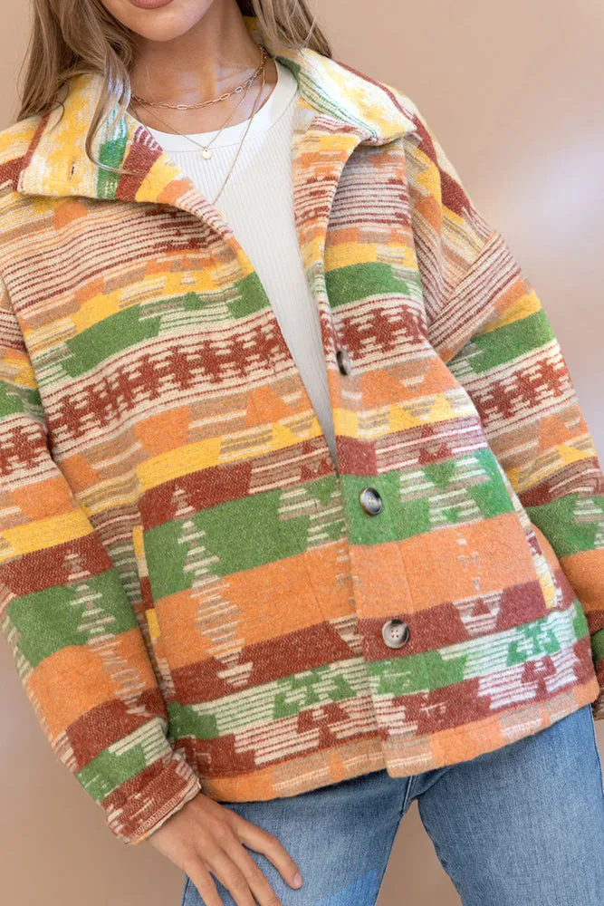 Lapel Button Up Aztec Jacket Winter Outfits Coat