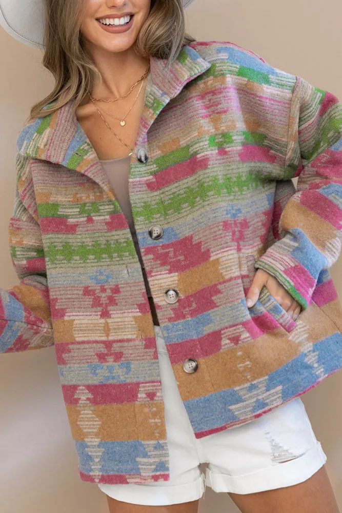 Lapel Button Up Aztec Jacket Winter Outfits Coat