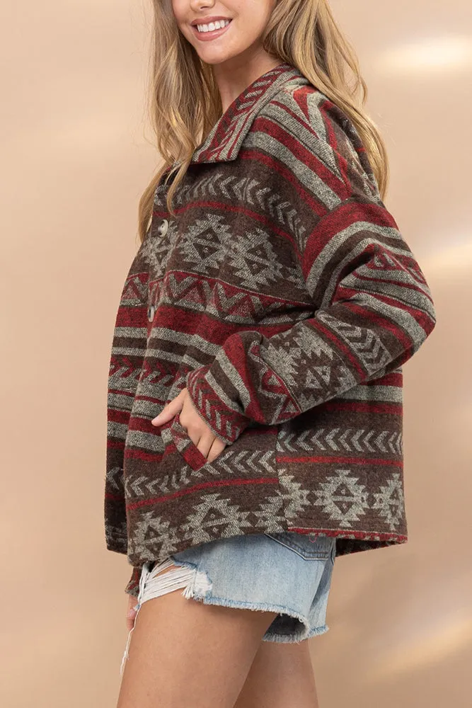 Lapel Button Up Aztec Jacket Winter Outfits Coat