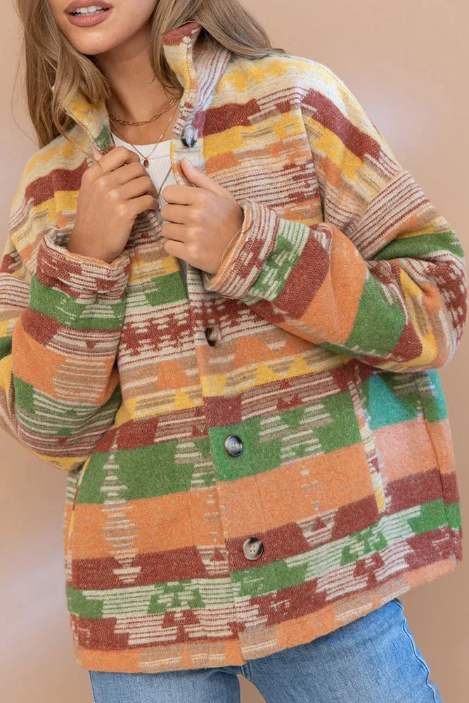 Lapel Button Up Aztec Jacket Winter Outfits Coat