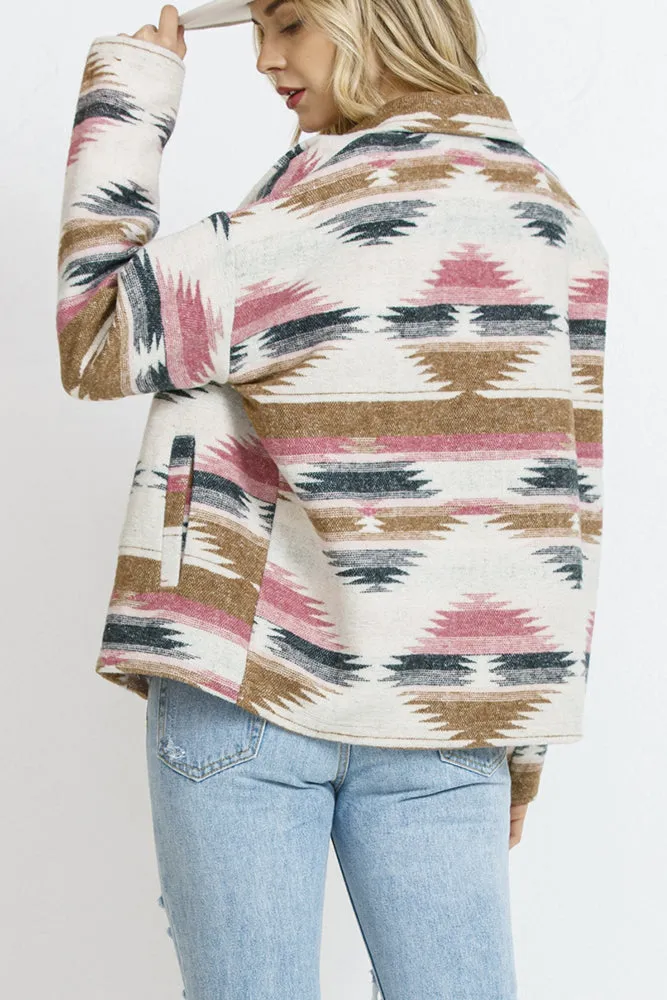 Lapel Button Up Aztec Jacket Winter Outfits Coat