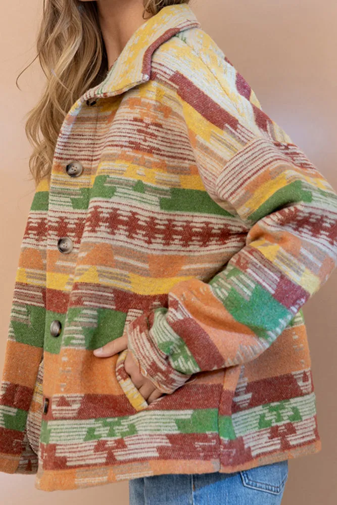 Lapel Button Up Aztec Jacket Winter Outfits Coat