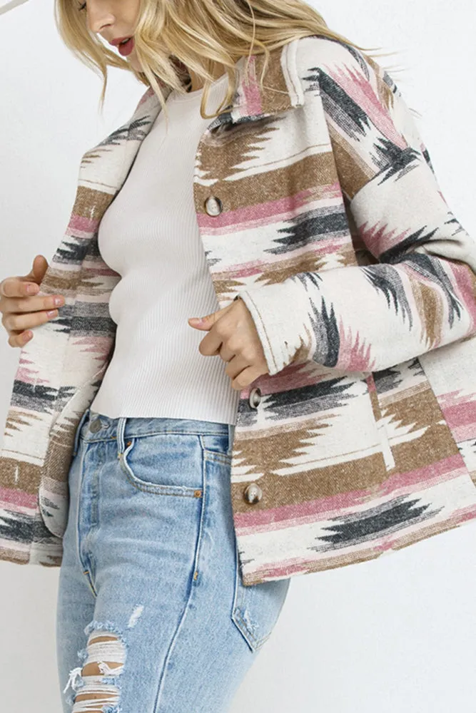 Lapel Button Up Aztec Jacket Winter Outfits Coat