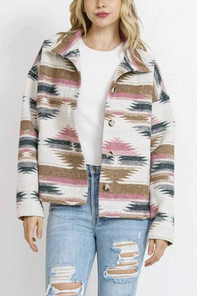 Lapel Button Up Aztec Jacket Winter Outfits Coat