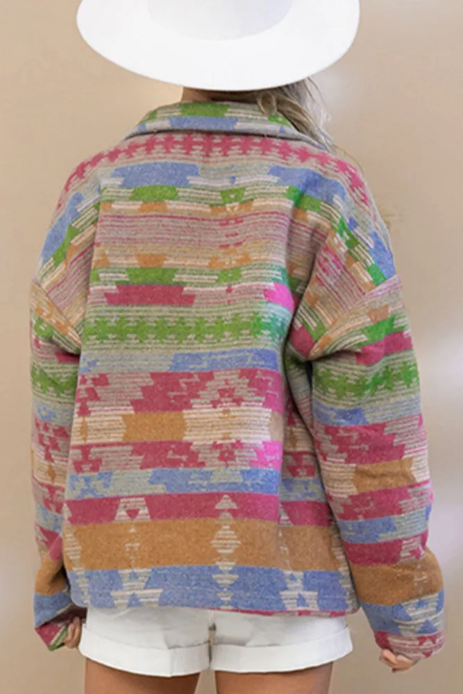 Lapel Button Up Aztec Jacket Winter Outfits Coat