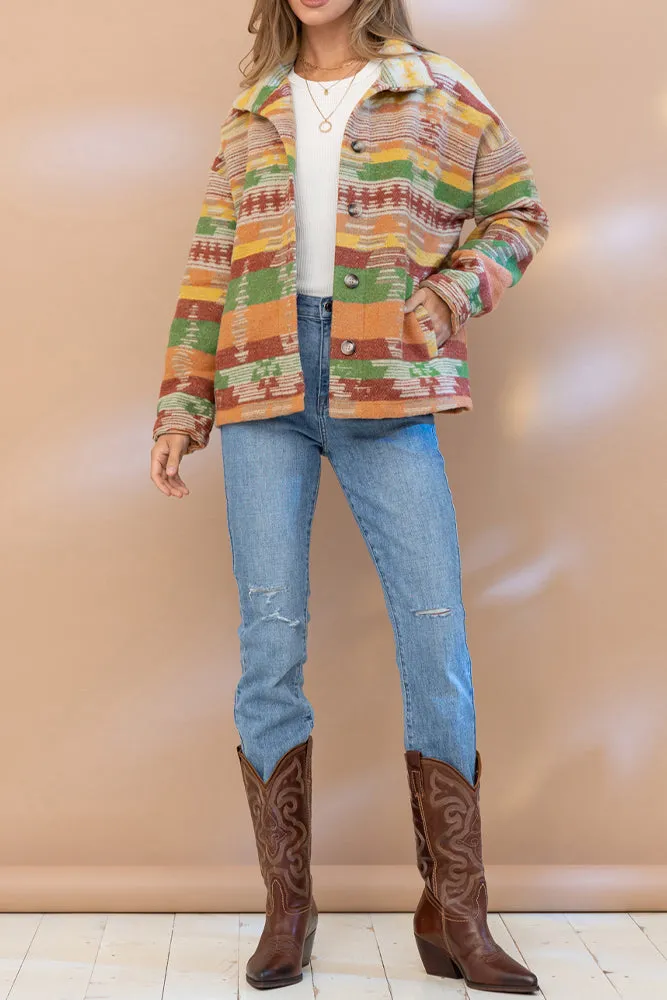 Lapel Button Up Aztec Jacket Winter Outfits Coat