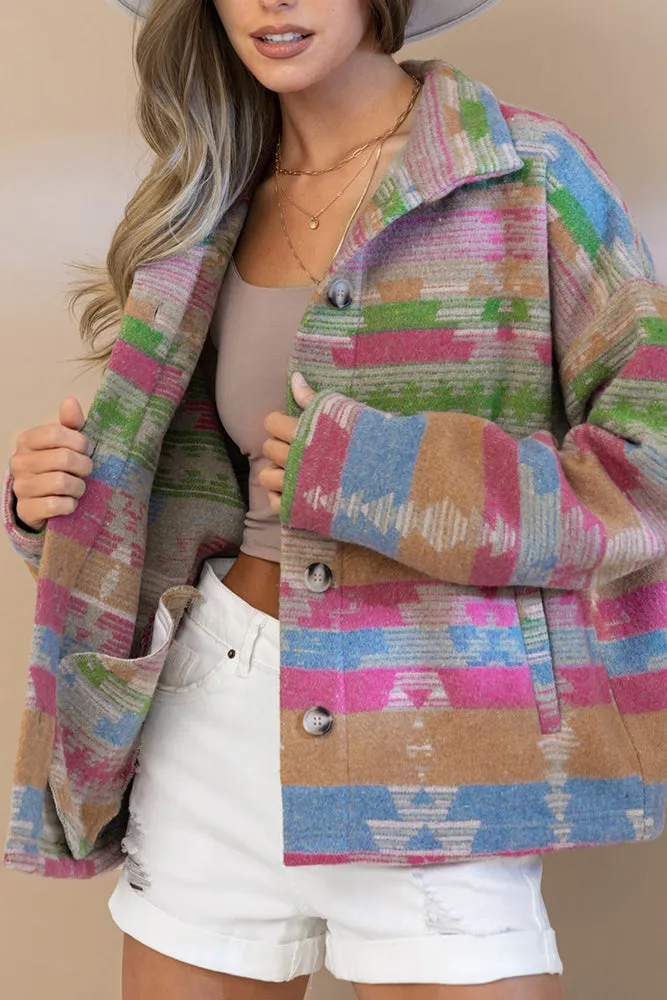 Lapel Button Up Aztec Jacket Winter Outfits Coat