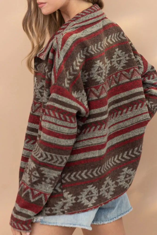 Lapel Button Up Aztec Jacket Winter Outfits Coat