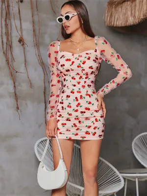 Long Sleeves Cherry Short Skirts, Ocassion Dresses, Party Dresses, Ocassion Wear