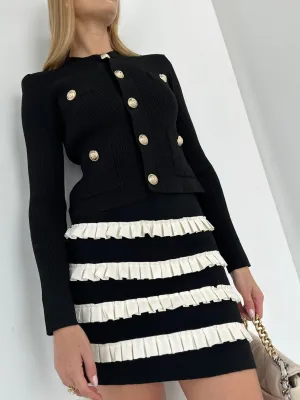 Lottie Contrast Frill Knitted Skirt | Black