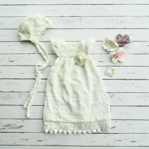 Magnolia Christening Set in Elegant Pattern Stripes Lace
