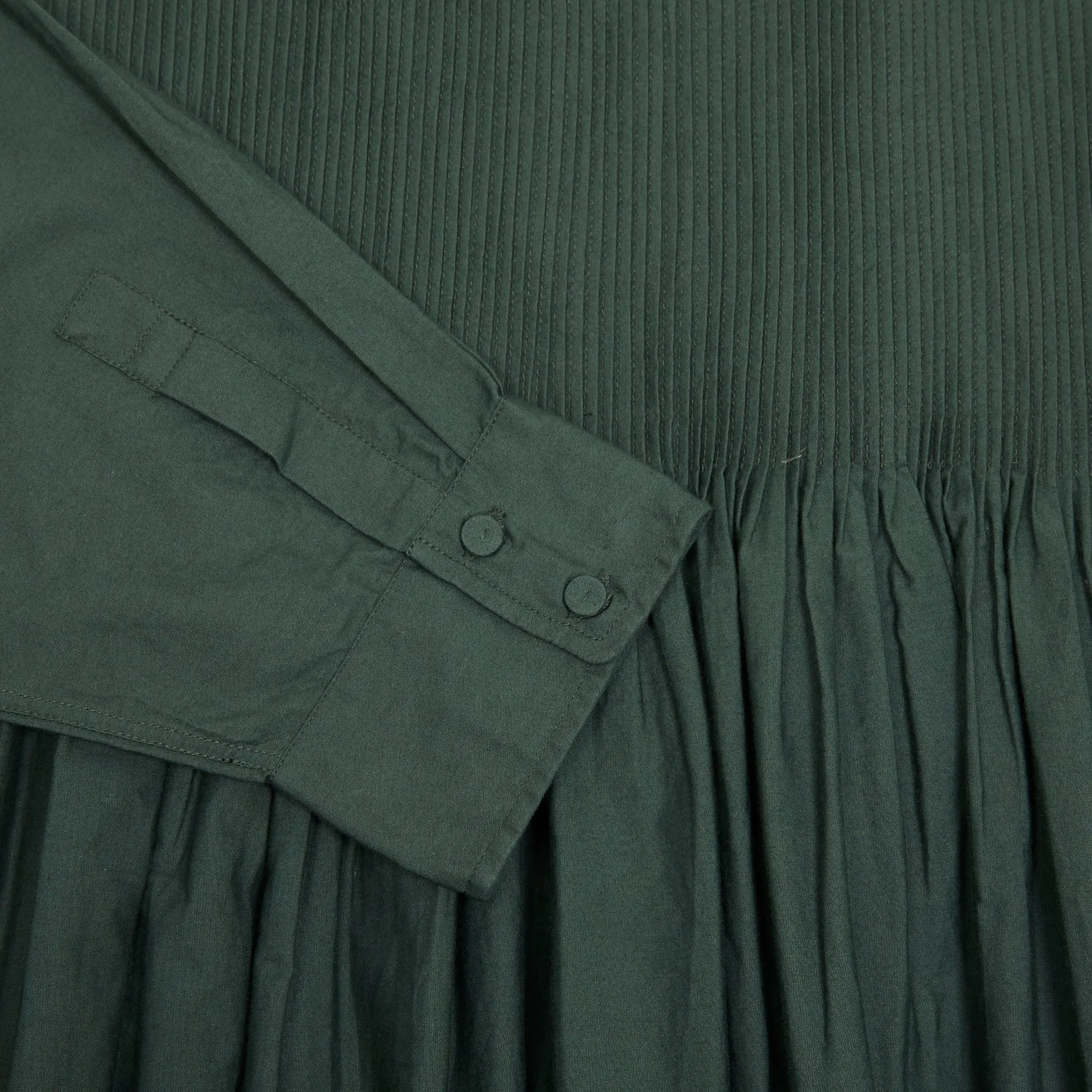 Maison De Soil Cotton Crew Neck Shirt Dress with Mini Pintuck in Dark Green