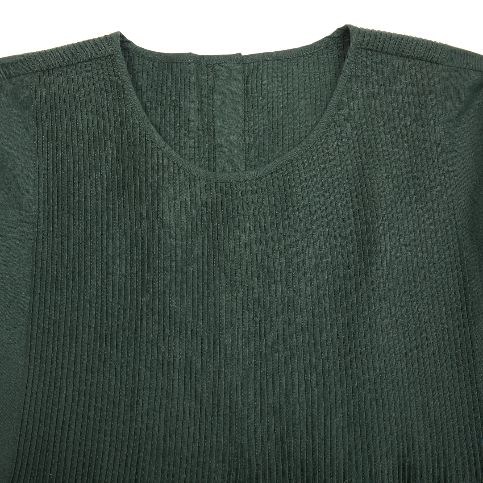 Maison De Soil Cotton Crew Neck Shirt Dress with Mini Pintuck in Dark Green