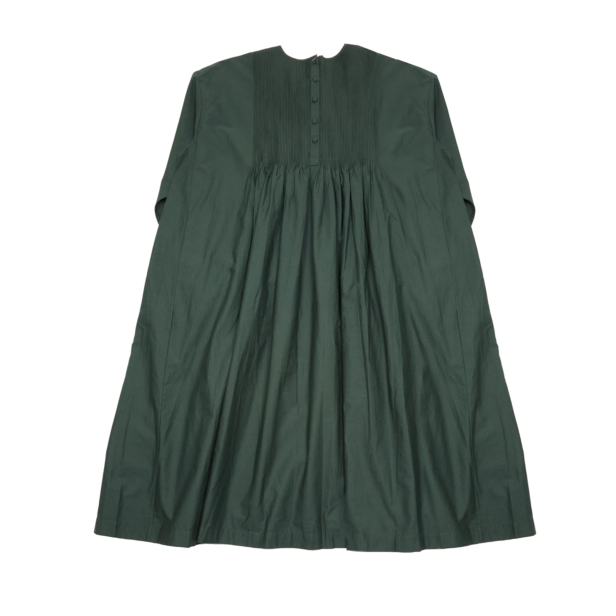Maison De Soil Cotton Crew Neck Shirt Dress with Mini Pintuck in Dark Green