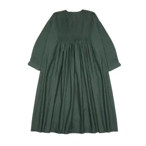 Maison De Soil Cotton Crew Neck Shirt Dress with Mini Pintuck in Dark Green