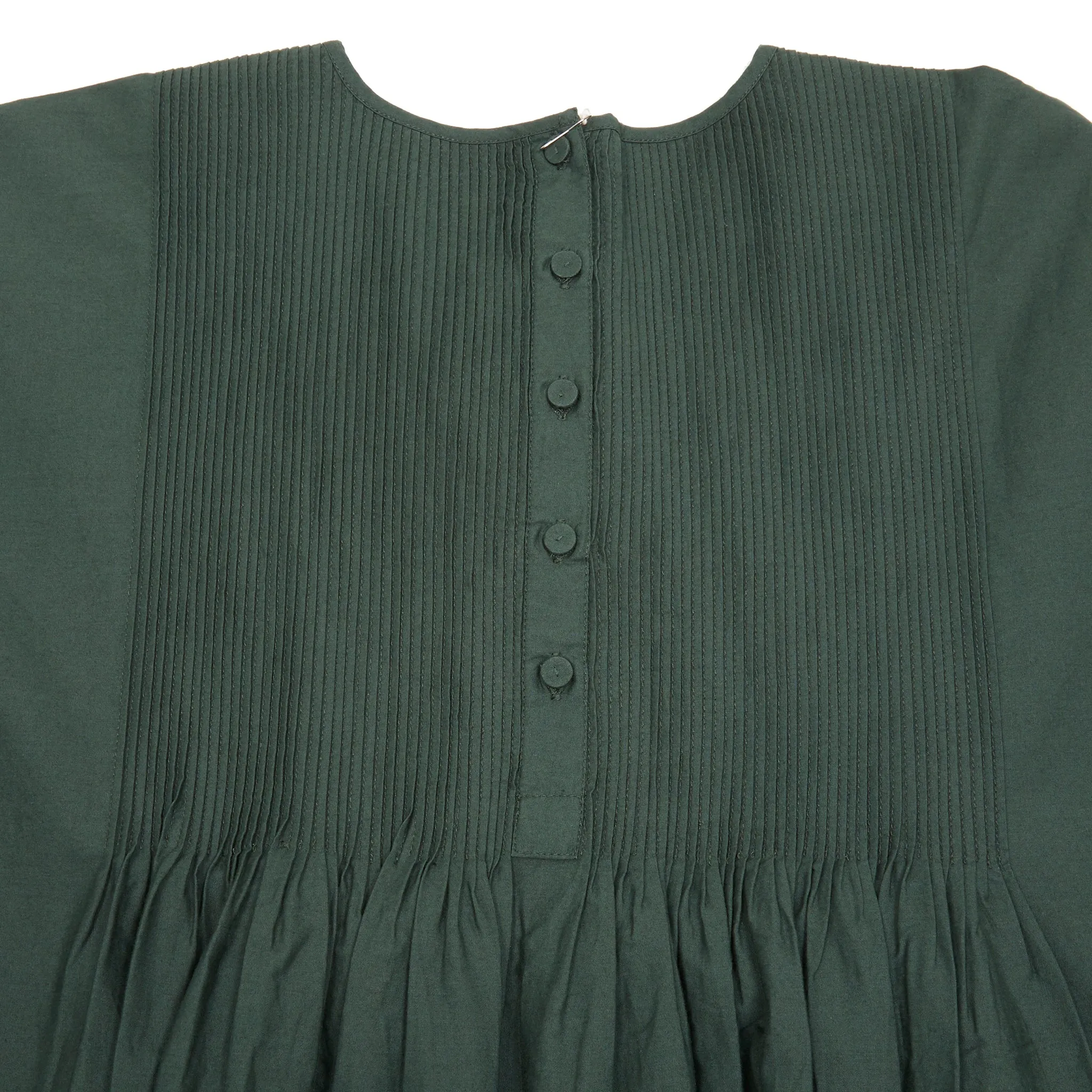 Maison De Soil Cotton Crew Neck Shirt Dress with Mini Pintuck in Dark Green