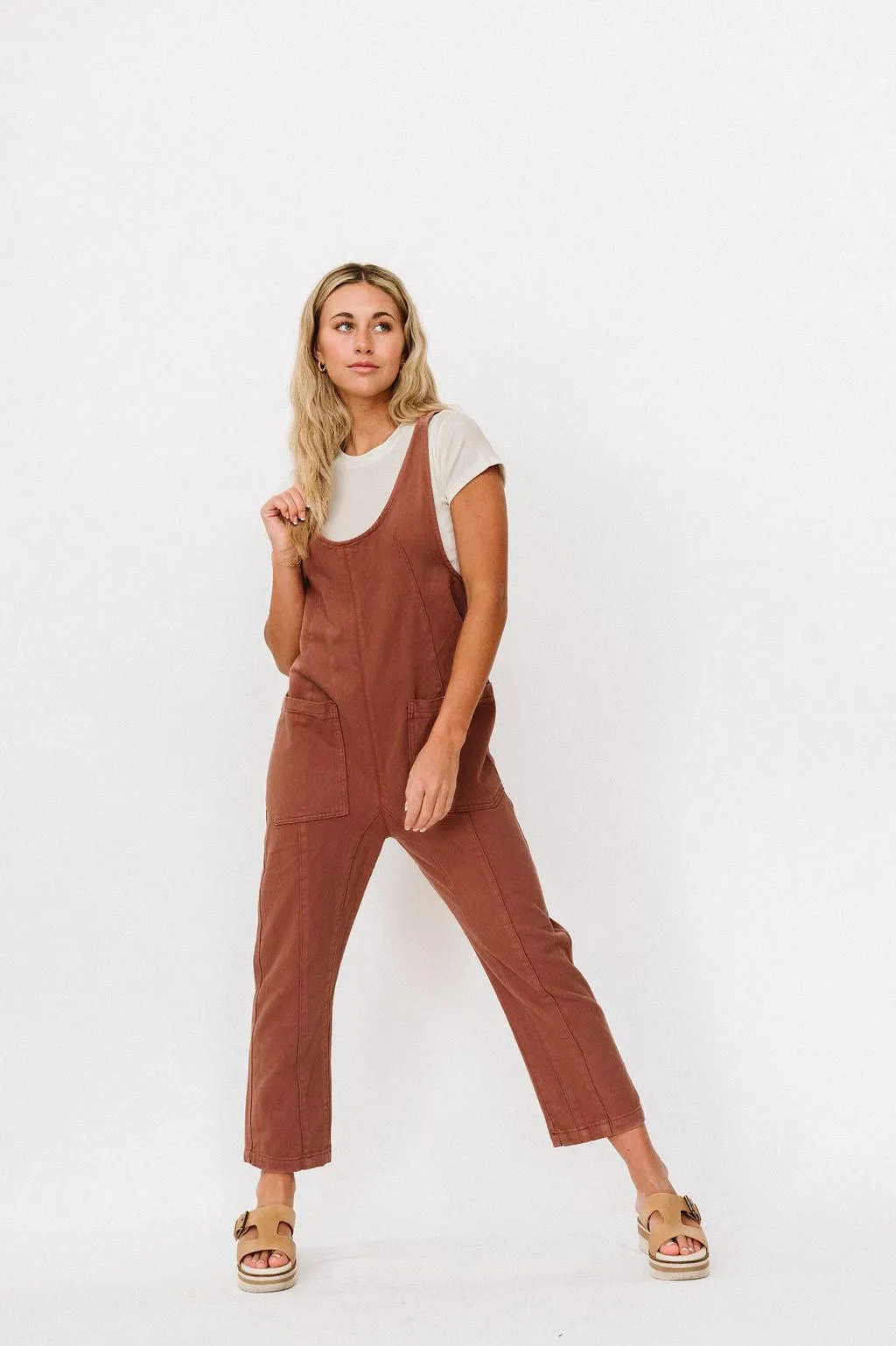 Mary Denim Overall in Woodrose