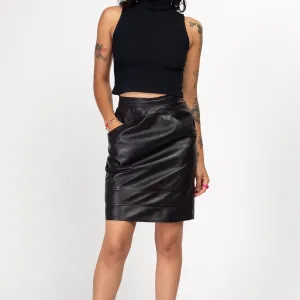Medium 90s Black Leather Mini Skirt 27.5"