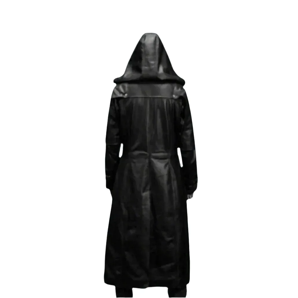 Mens Black Leather Hooded Coat