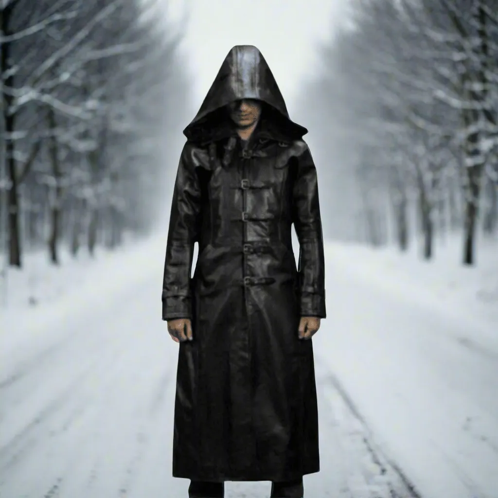 Mens Black Leather Hooded Coat