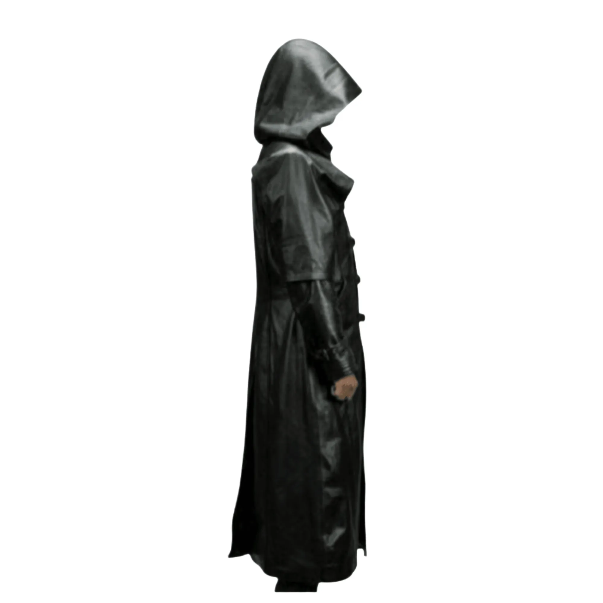 Mens Black Leather Hooded Coat