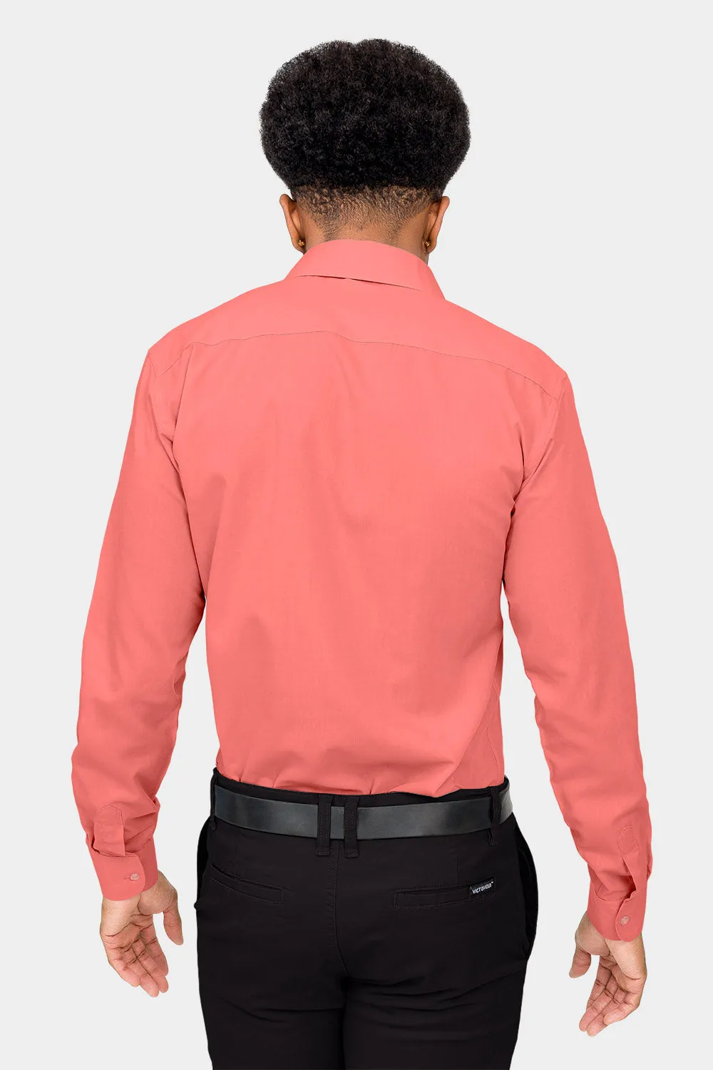 Men's Slim Fit Solid Color Dress Shirt (Coral)