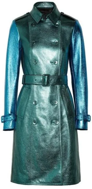 Metallic Textured-Leather Trench Coat