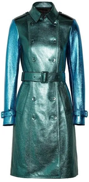 Metallic Textured-Leather Trench Coat