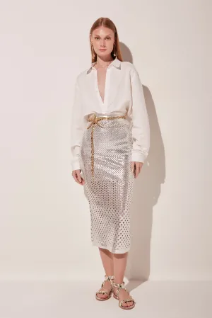 Metallic Tricot Midi Pencil Skirt E4763A1822