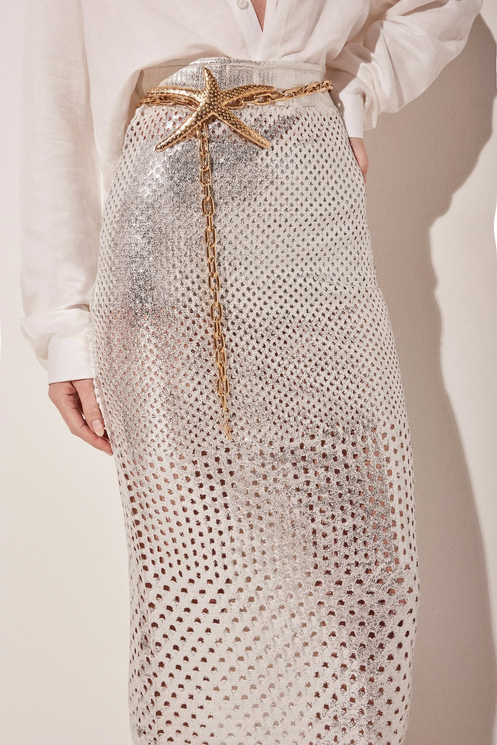 Metallic Tricot Midi Pencil Skirt E4763A1822