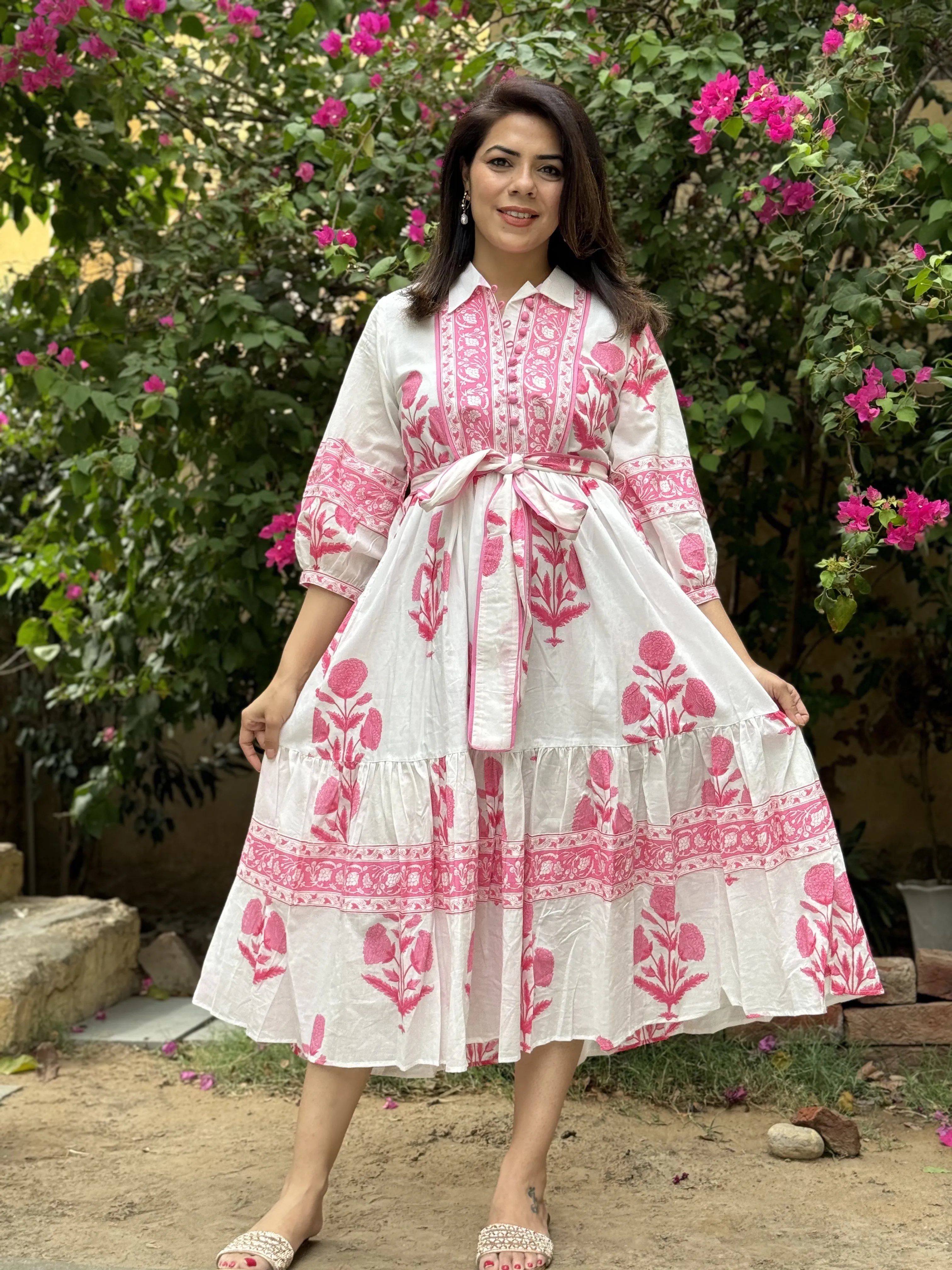 Mughal Print Dress | Blush Pink