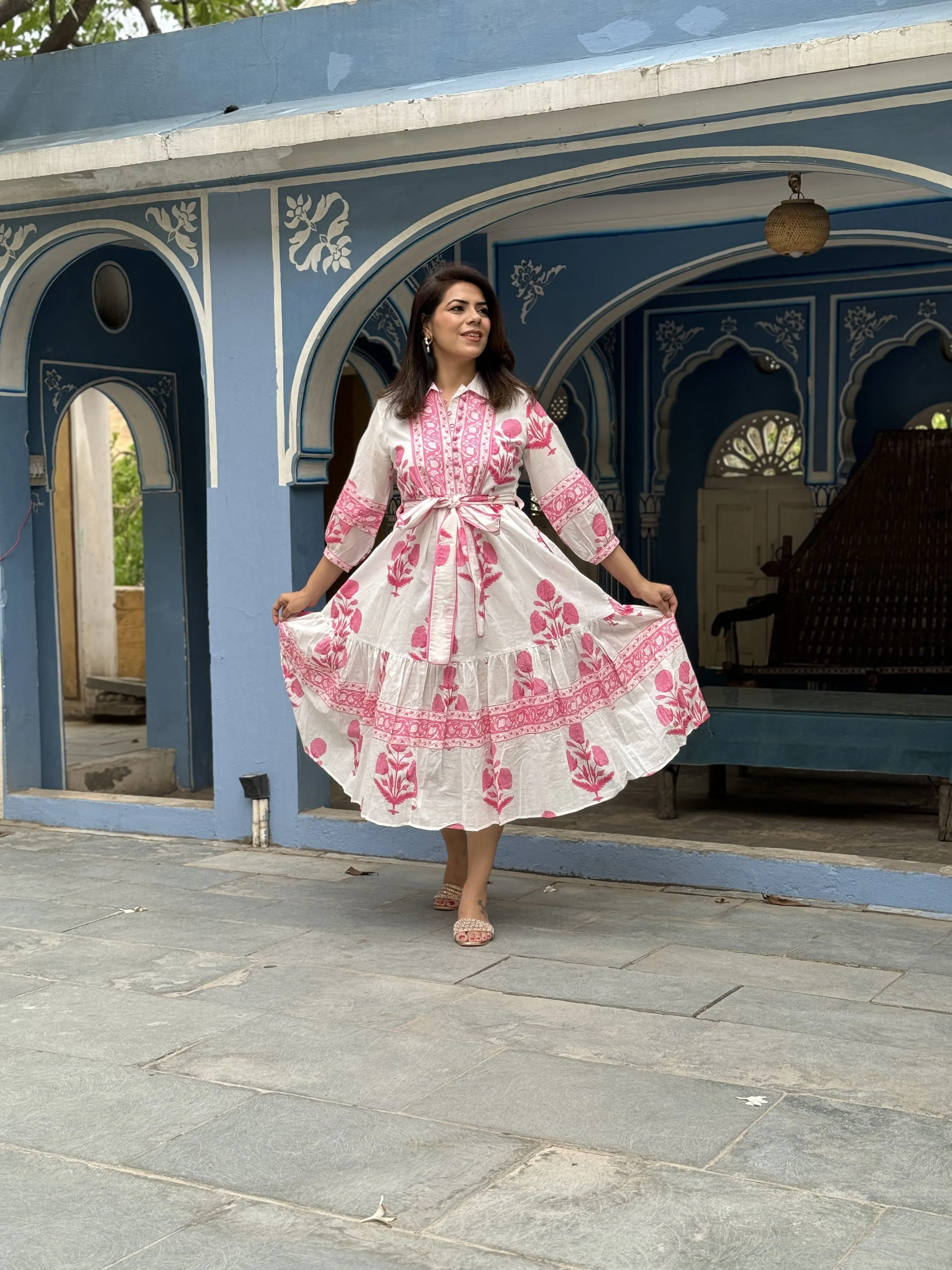 Mughal Print Dress | Blush Pink