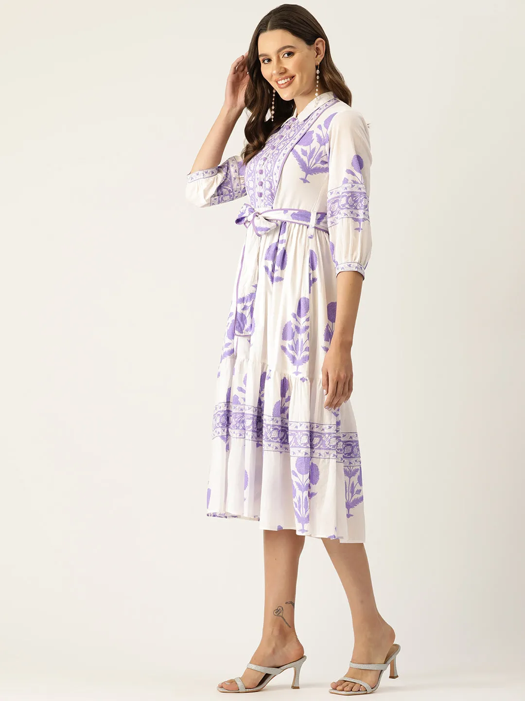 Mughal Print Dress | Lavender