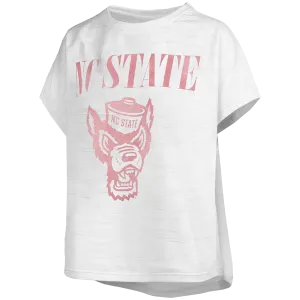 NC State Wolfpack Women's White Drop Shoulder Wolfhead Slub Top