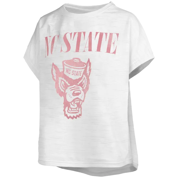 NC State Wolfpack Women's White Drop Shoulder Wolfhead Slub Top