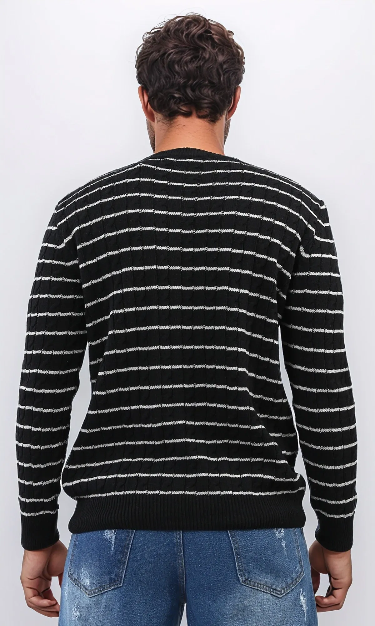 o201238 - Stripped Knitted Pullover - Black & White