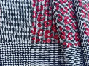 Obsidian & Cloud Hounds-Tooth with Carmine Leopard Spots Wool "Patchwork" (Made in Italy)