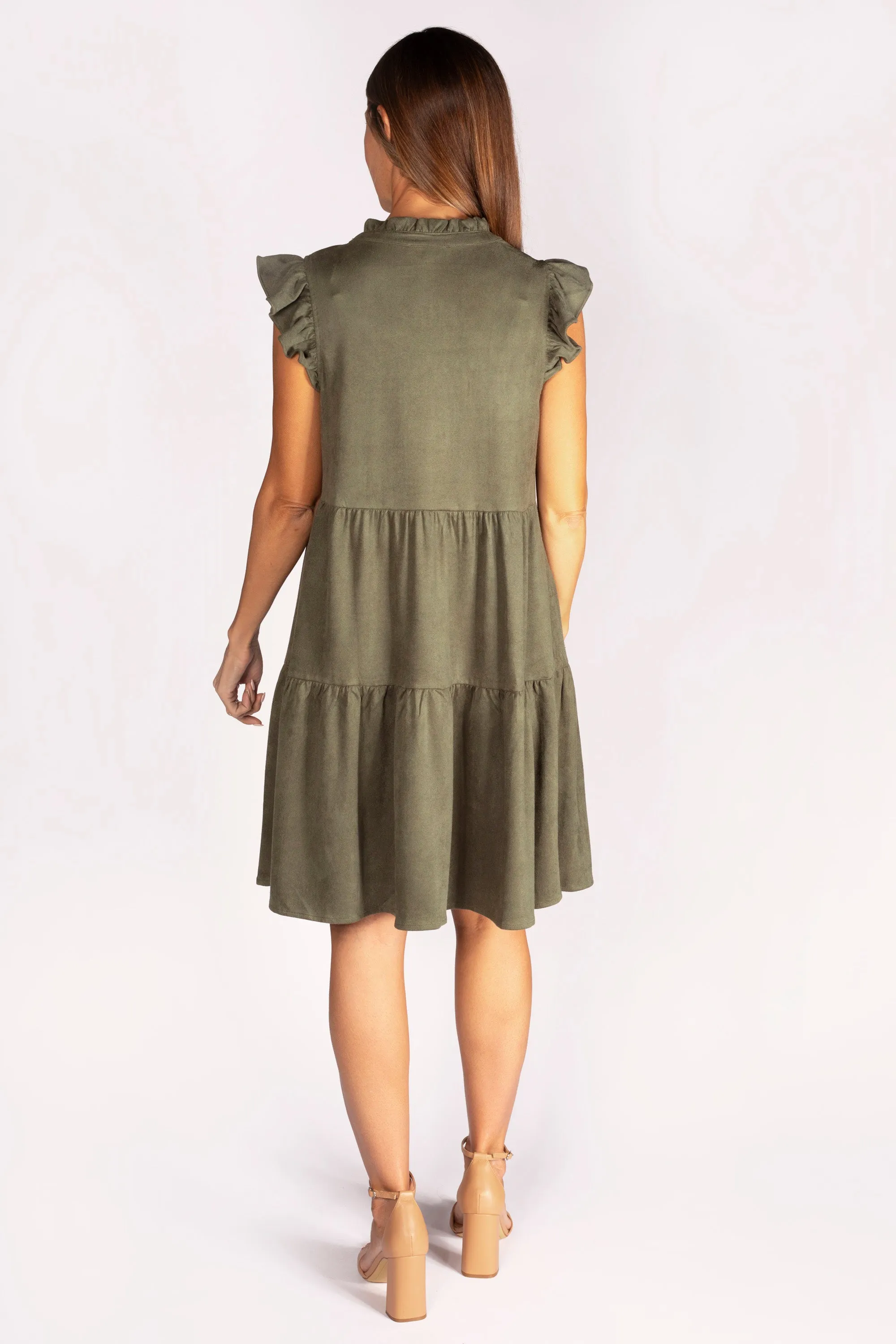 Olive Faux Suede Tiered Mini Dress