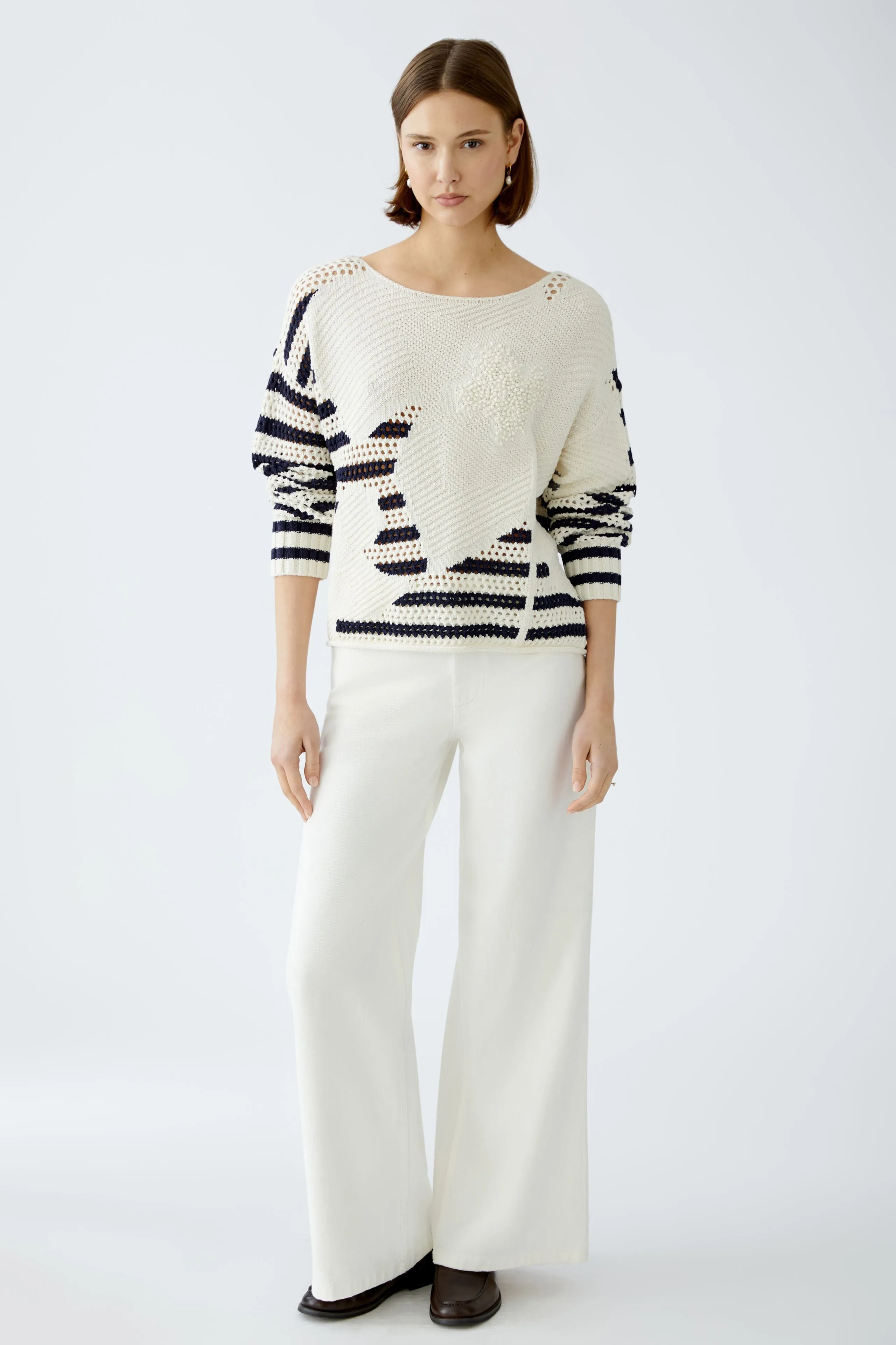 OUI White Blue Stripe Jumper