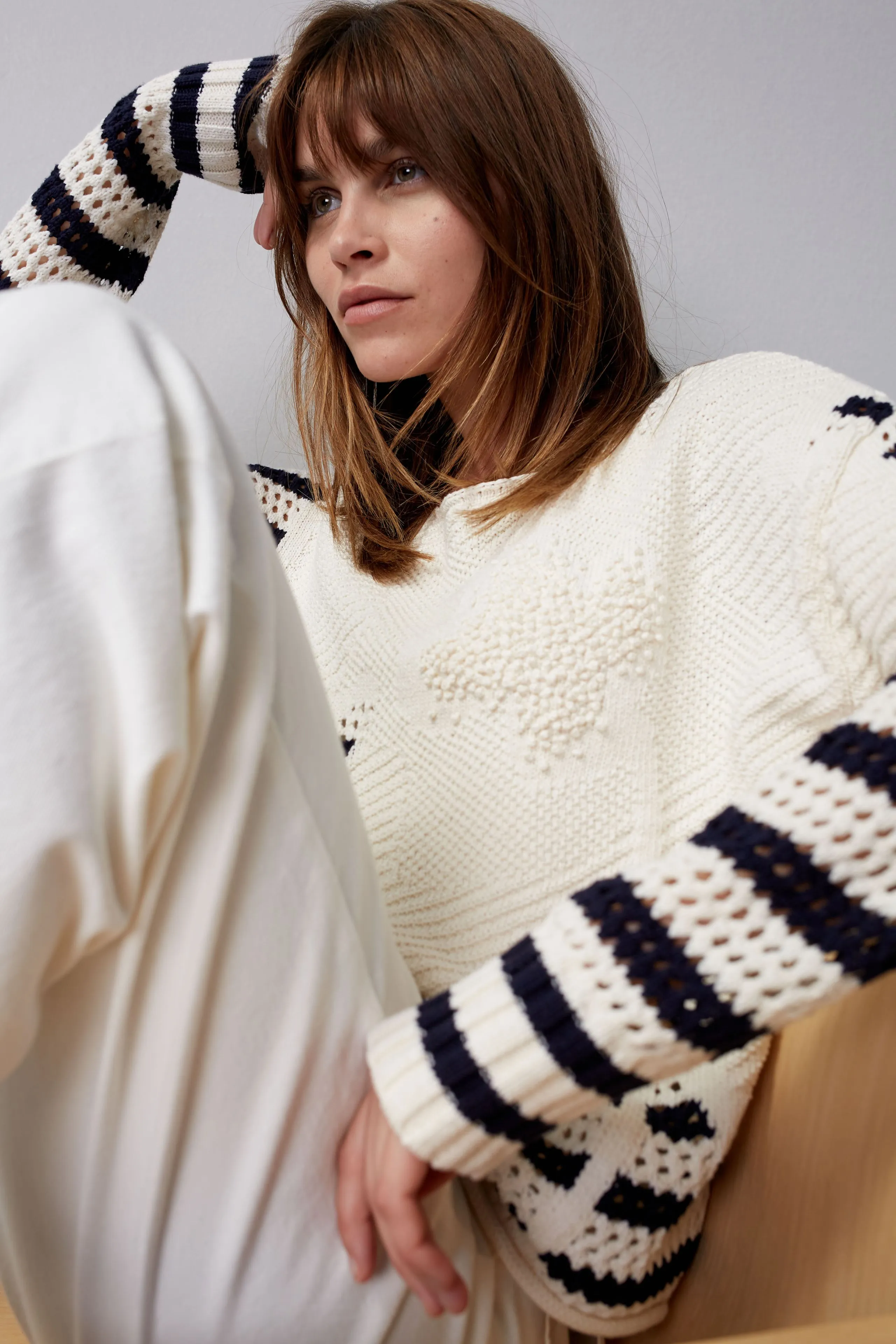 OUI White Blue Stripe Jumper