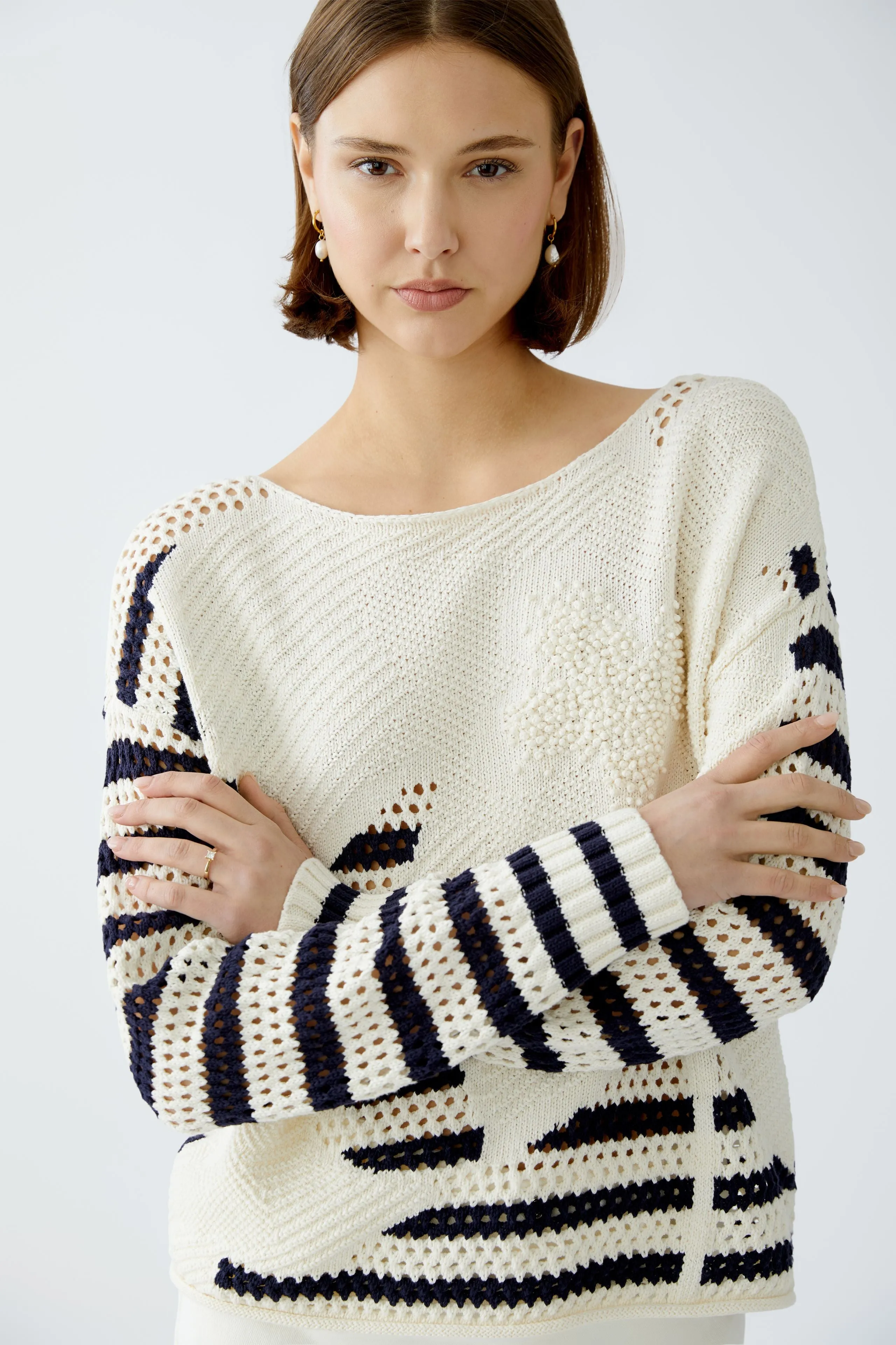 OUI White Blue Stripe Jumper