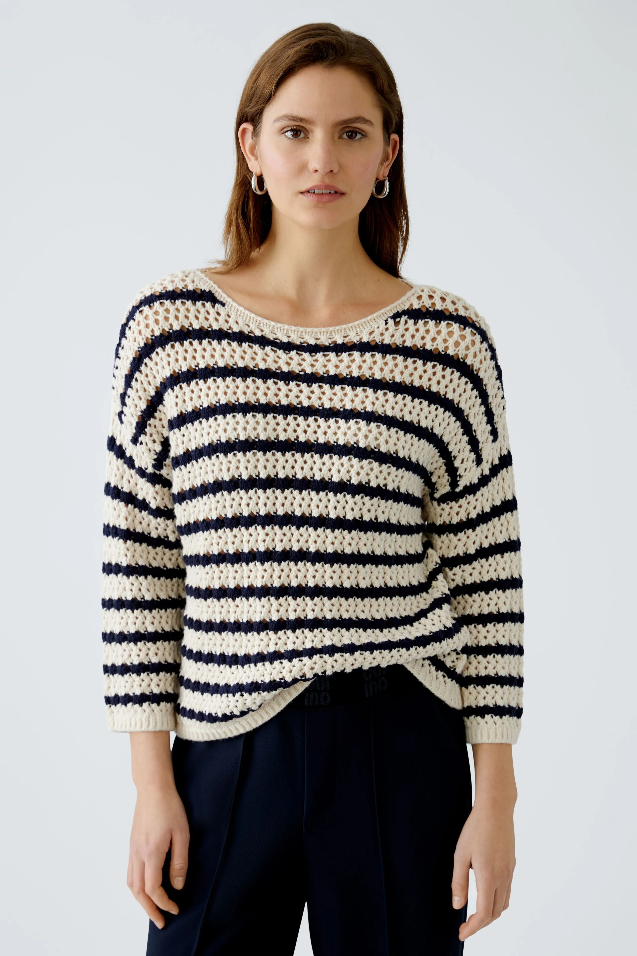 OUI White Blue Stripe Knitted Sweater