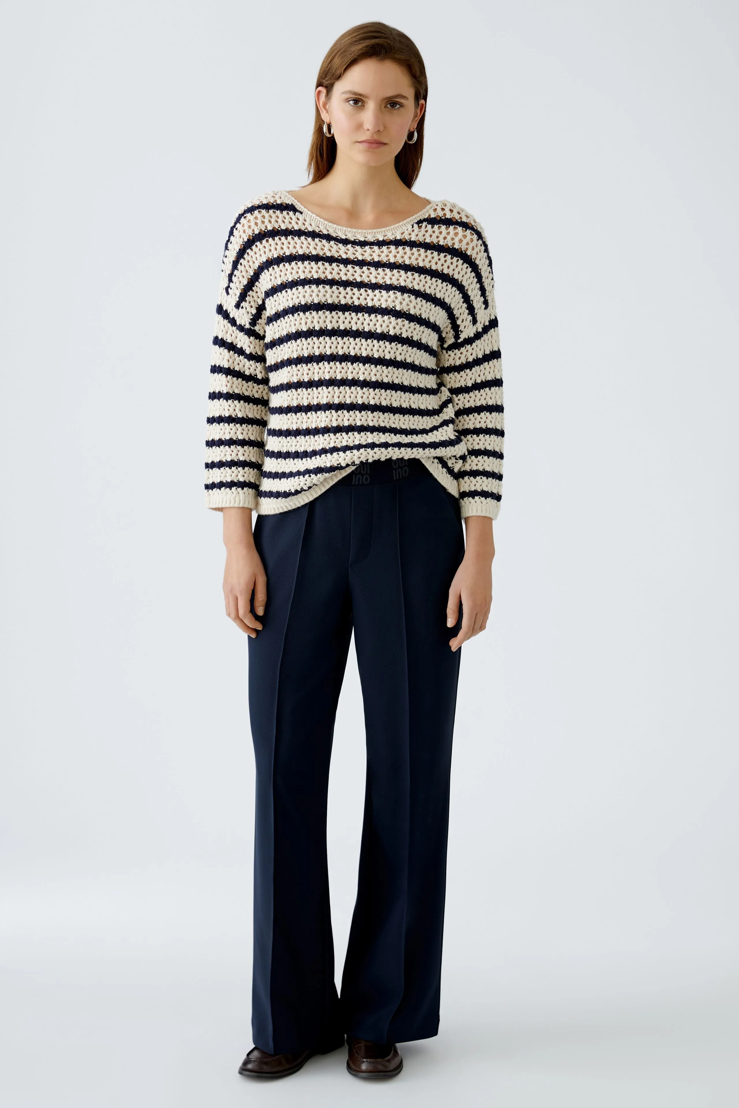 OUI White Blue Stripe Knitted Sweater