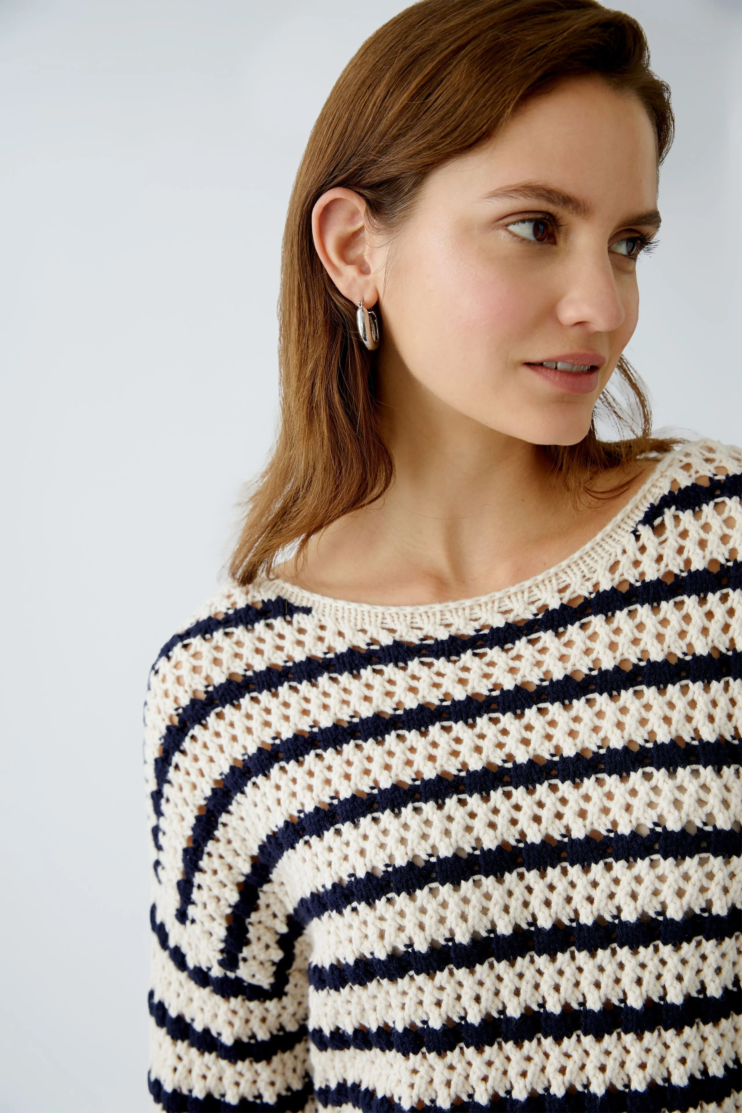 OUI White Blue Stripe Knitted Sweater