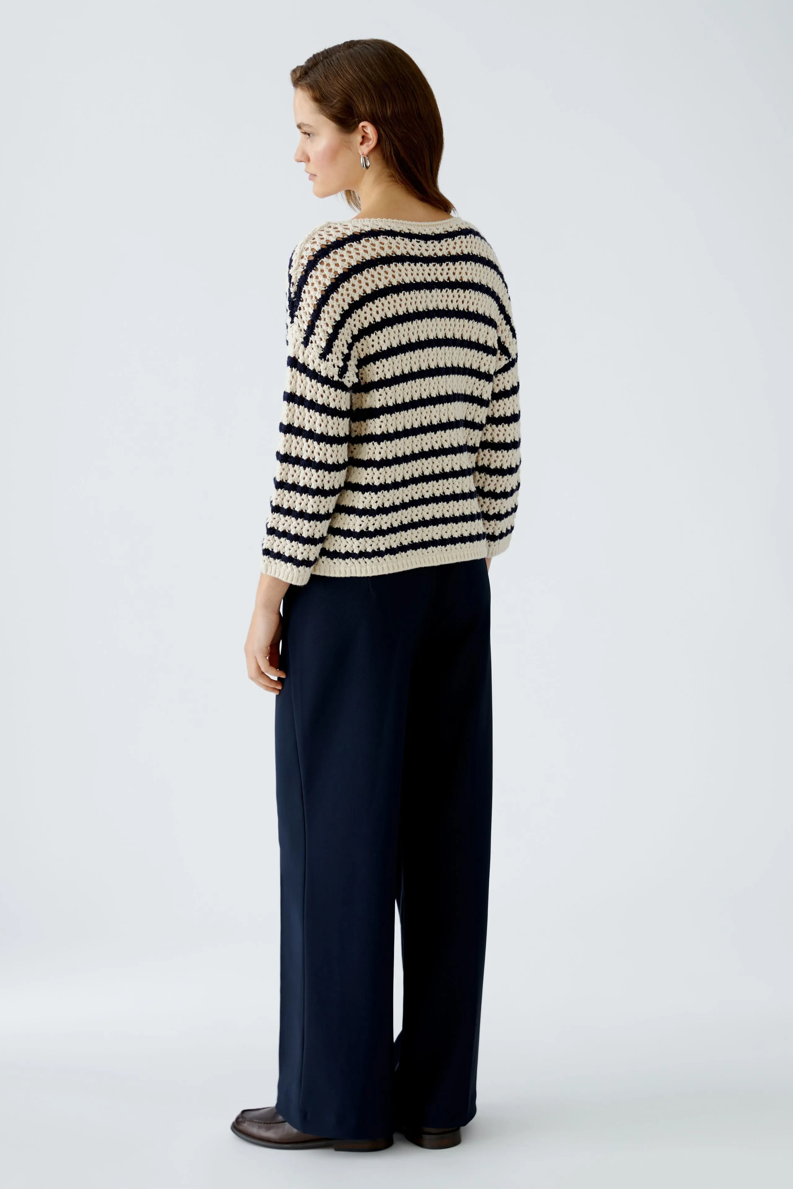 OUI White Blue Stripe Knitted Sweater