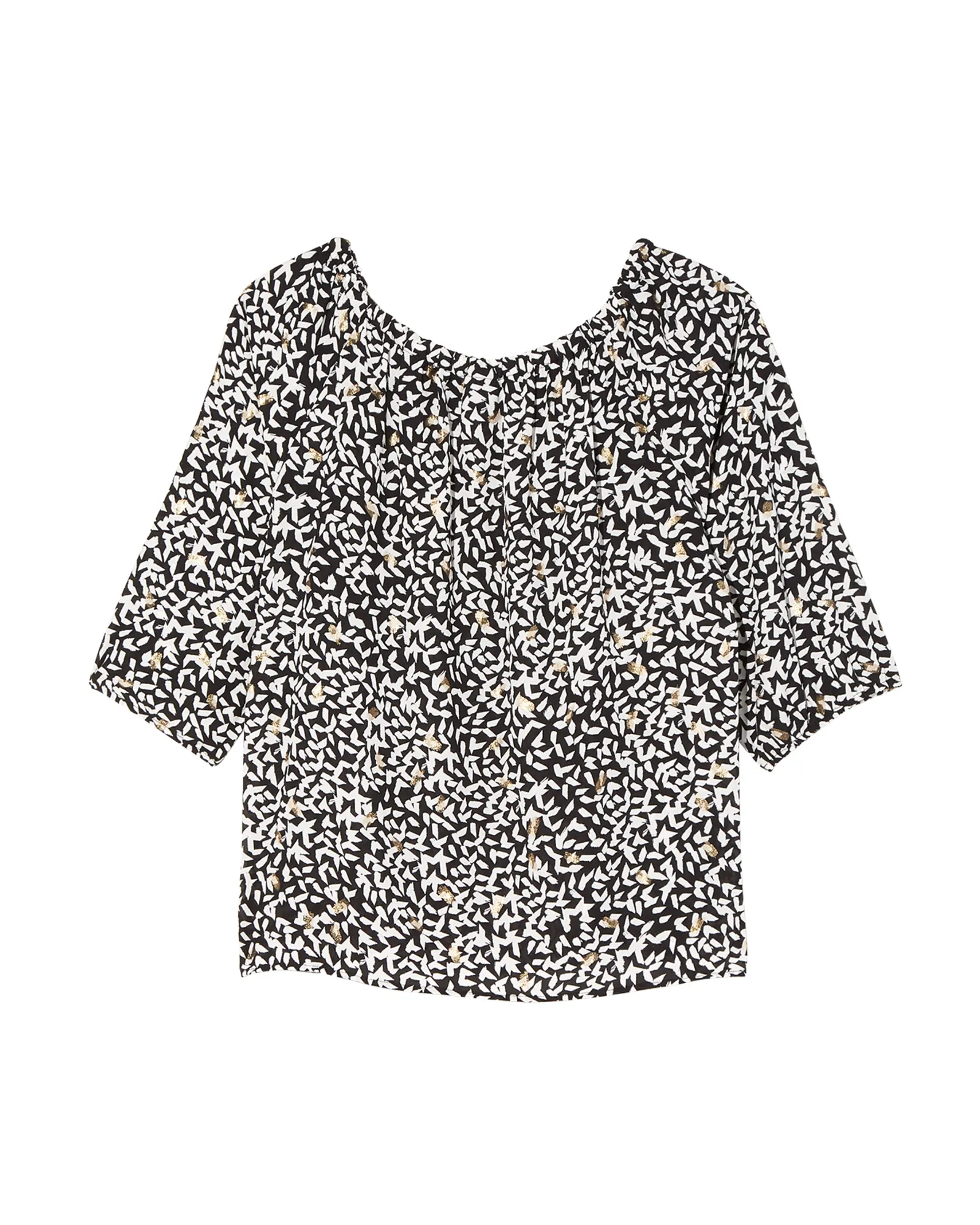 Paloma Tied Collar 3/4 Sleeve Blouse | White / Black